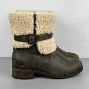 Ugg Australia Blayre ll Boots Distressed Leather Sheepskin Lined Brown Women 5.5